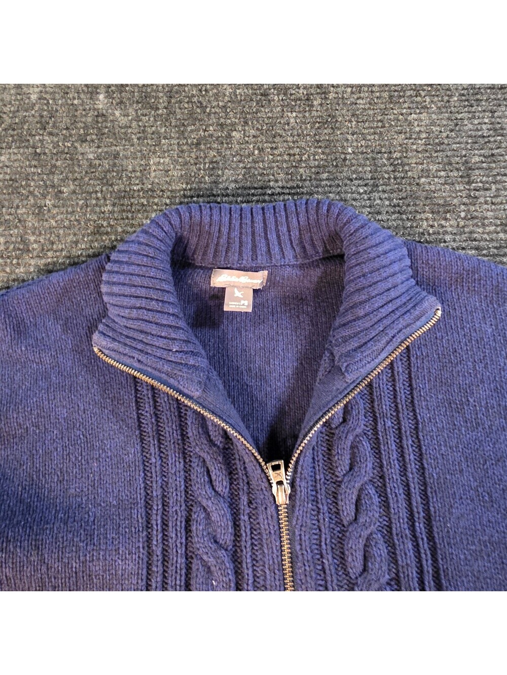 Eddie Bauer Women's Petite Small Navy Cable Knit Full Zip Sweater